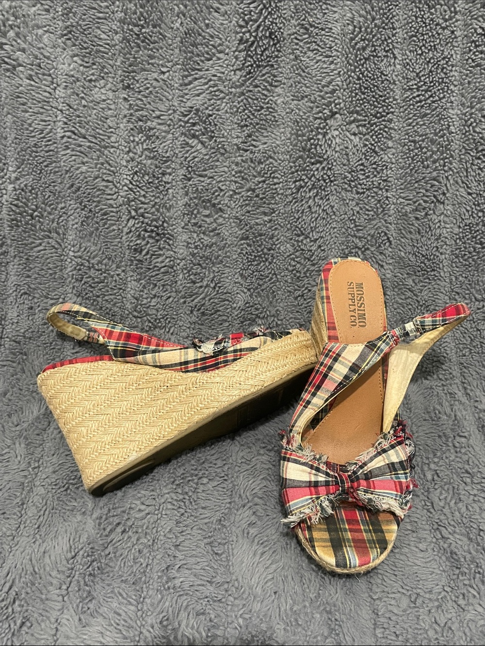 Mossimo Supply Co. Red Cream and Blue Plaid Espadrille Wedge Sandals